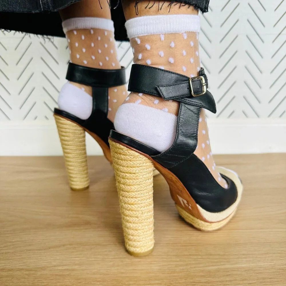 👠Women's Heels Sz 8M Ann Taylor Briston Leather Platform 5.5" espadrille pumps_3